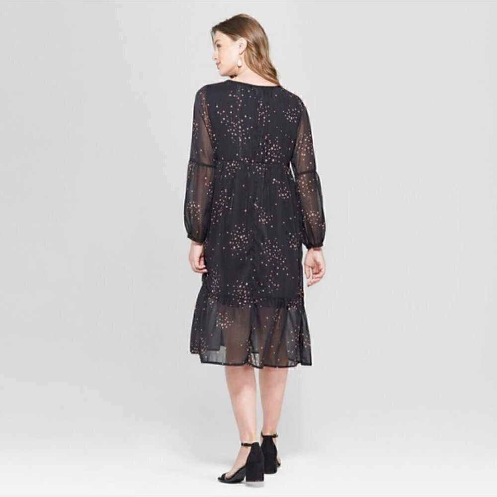 Isabel Maternity Dress XS Sheer Star Print Metallic Maternity